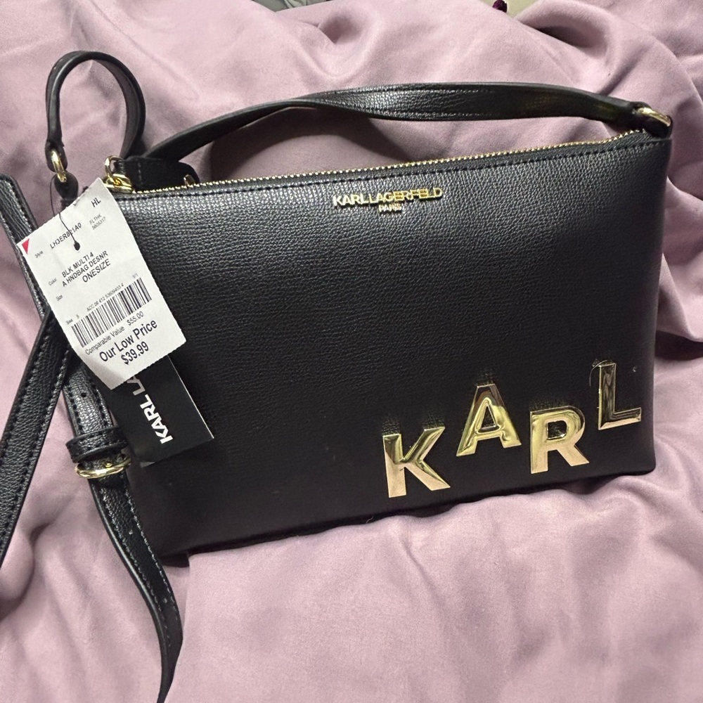 Black Karl crossbody with gold embellishments